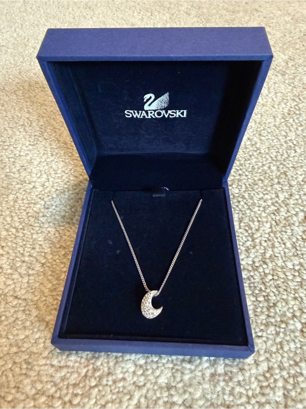 Swarovski Silver Crescent Moon Crystal Pendant Necklace